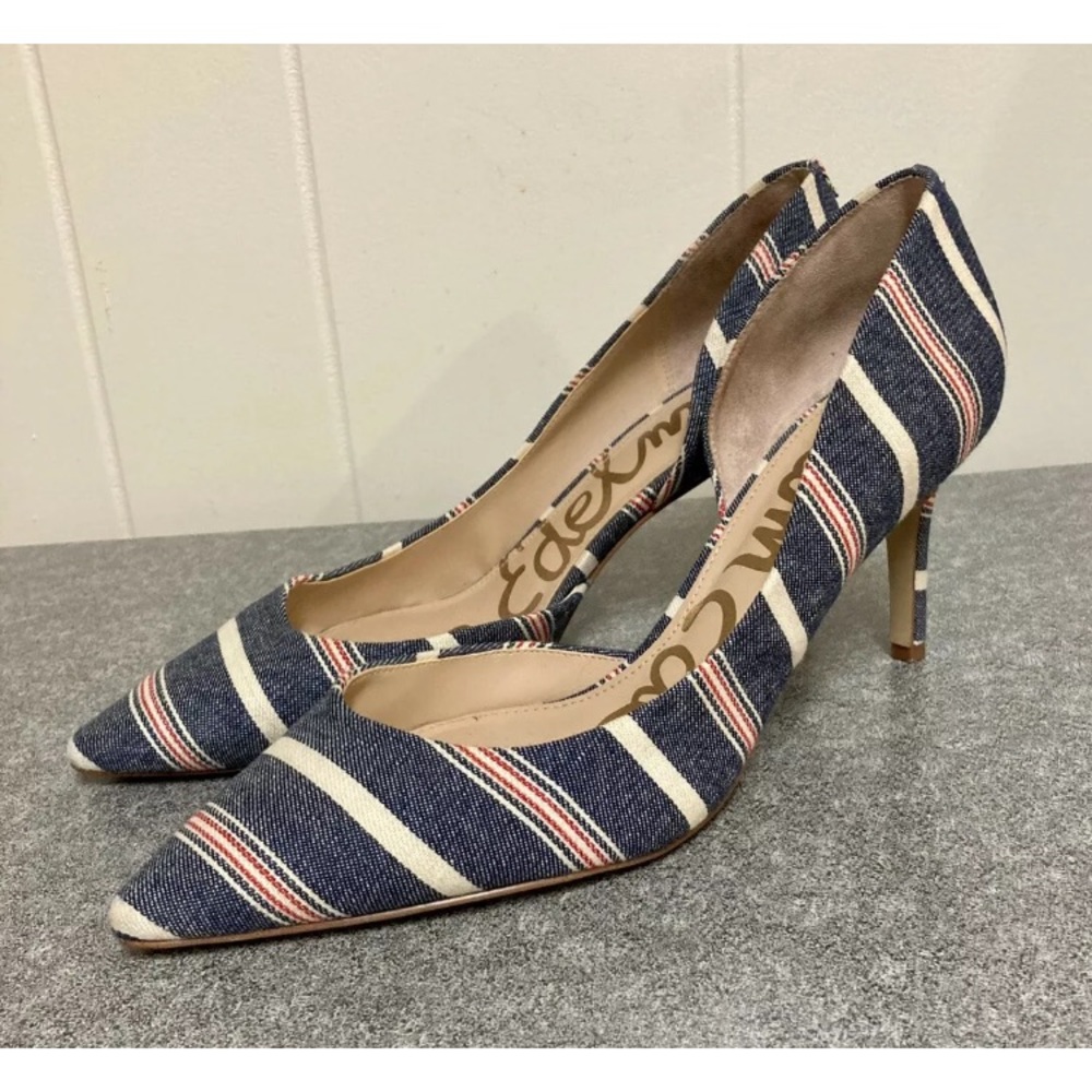 Sam Edelman Teresa Blue Striped Canvas Heels Pumps